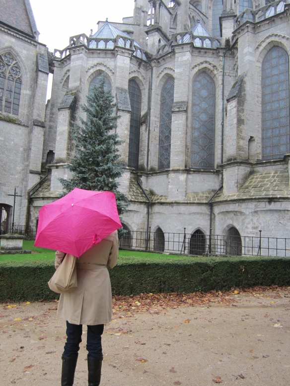 Standing in the rain outside the cathedral