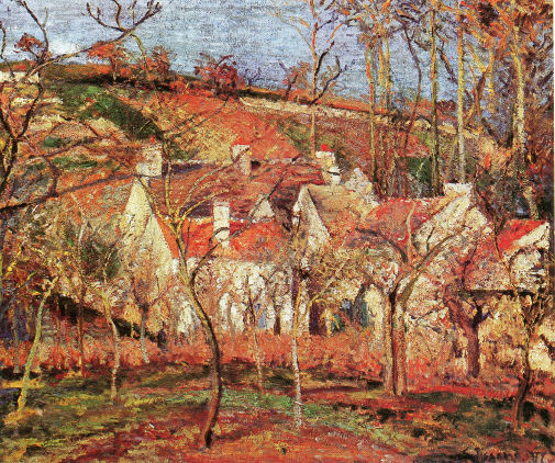 Pissaro, Red Roofs,Corner of a Village, Winter, Le Verger, Cotes St-Denis a Pontoise, oil on canvas (1877) Musé d'Orsay, Paris 