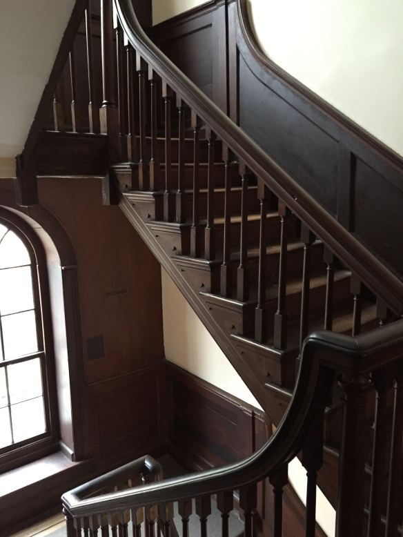The stairs from the second floor landing. Sarah Grimké would have lived in a room on the third floor along with her other siblings.